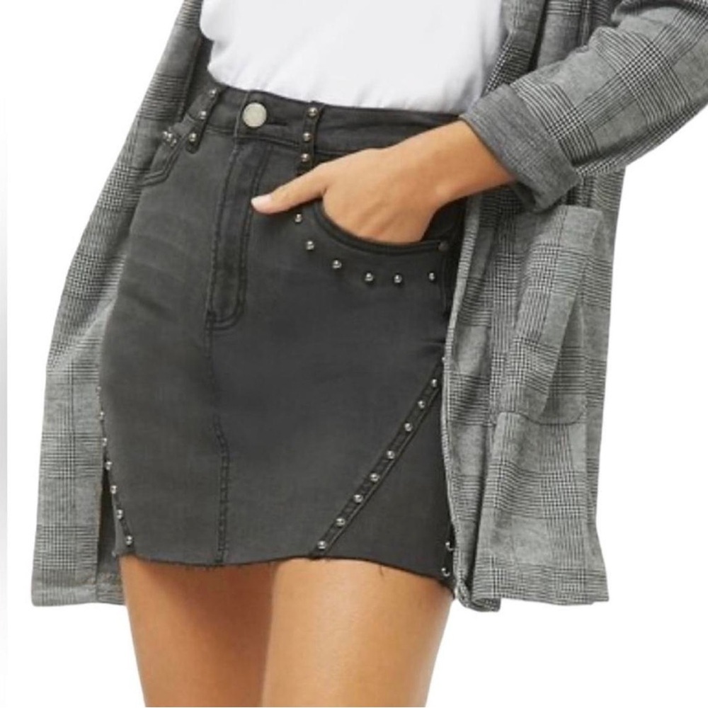 Forever 21 Black Denim Silver Stud Embellished Mini Jean Skirt S